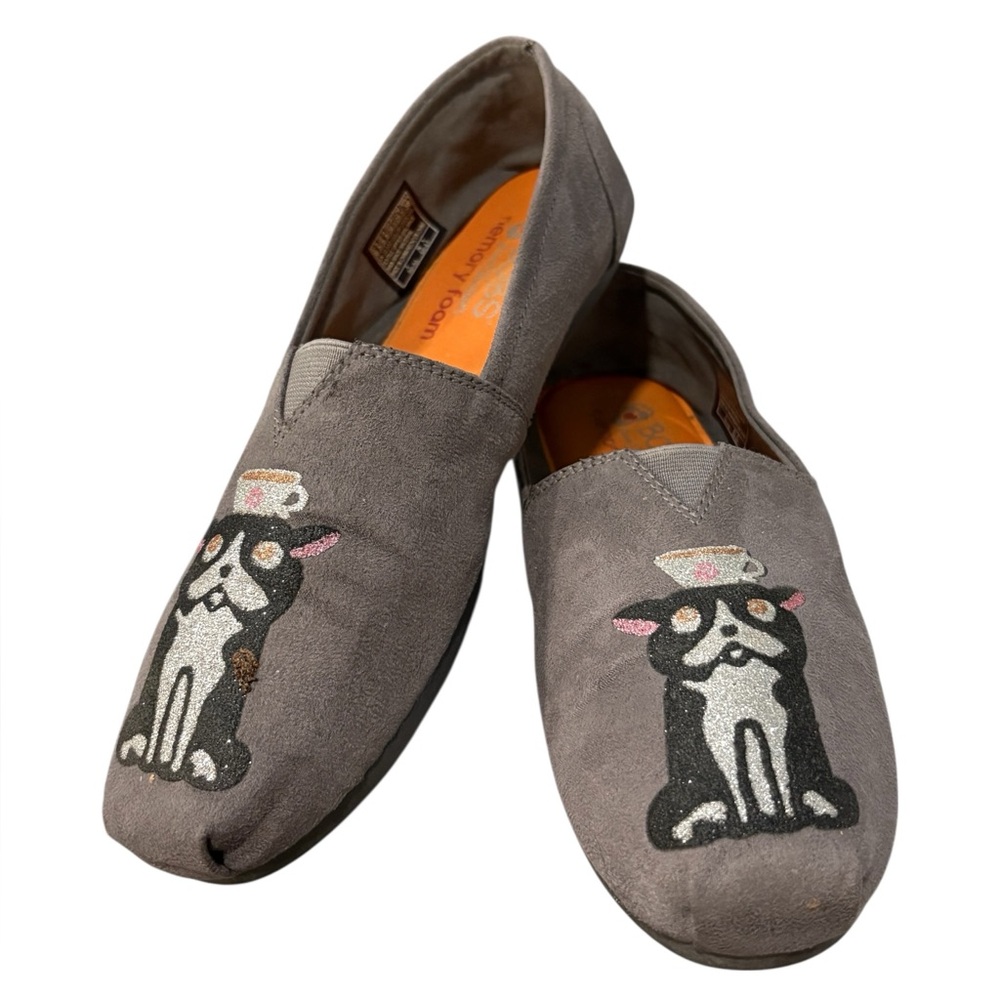 Skechers BOBS Slip On Boston Terrier Memory Foam Shoes Size 8.5